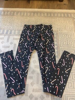Goldsheep Black Leggings with Multicolor Candy Cane Print